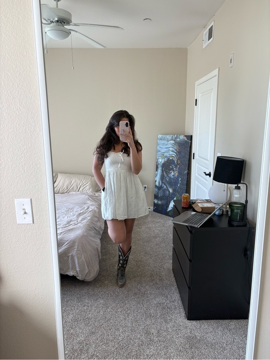 Altar'd State Dresses & Skirts - White Eyelet Mini Dress with Tie Front